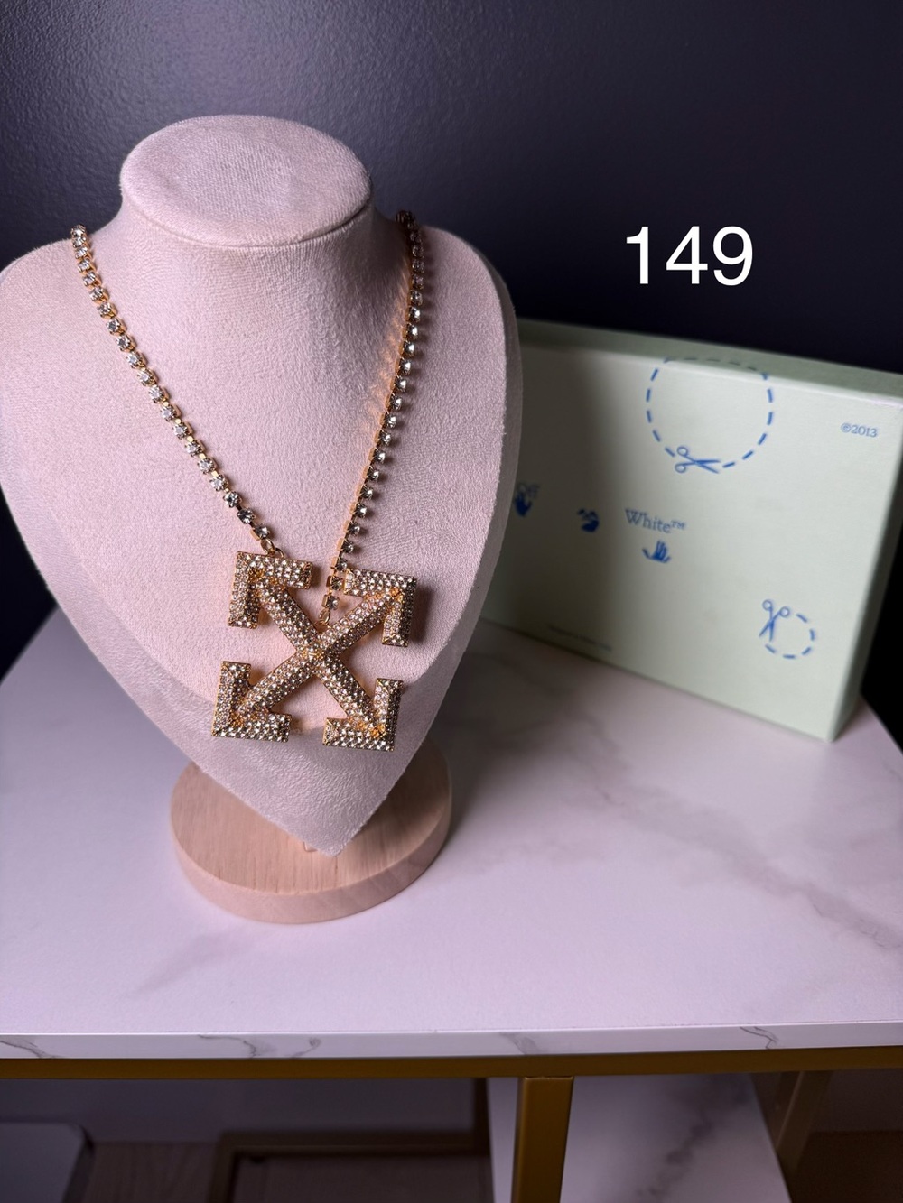 Off-White Gold Crystal Arrow Cross Pendant Necklace